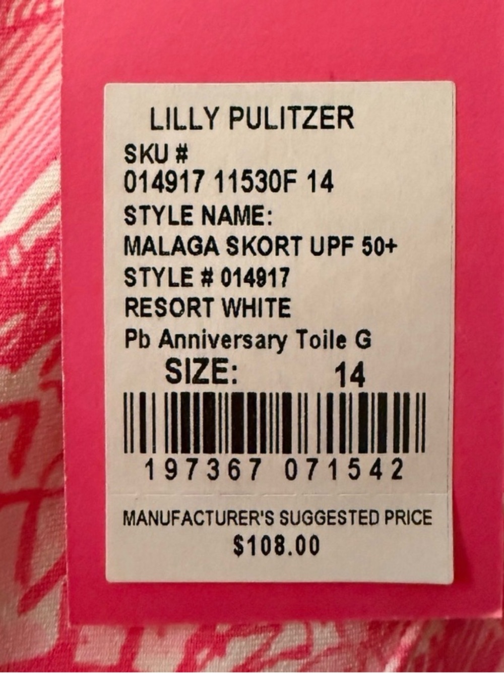 NWT Lilly Pulitzer PALM BEACH Pink White Palm-Print Skirt 14 - Picture 2 of 3